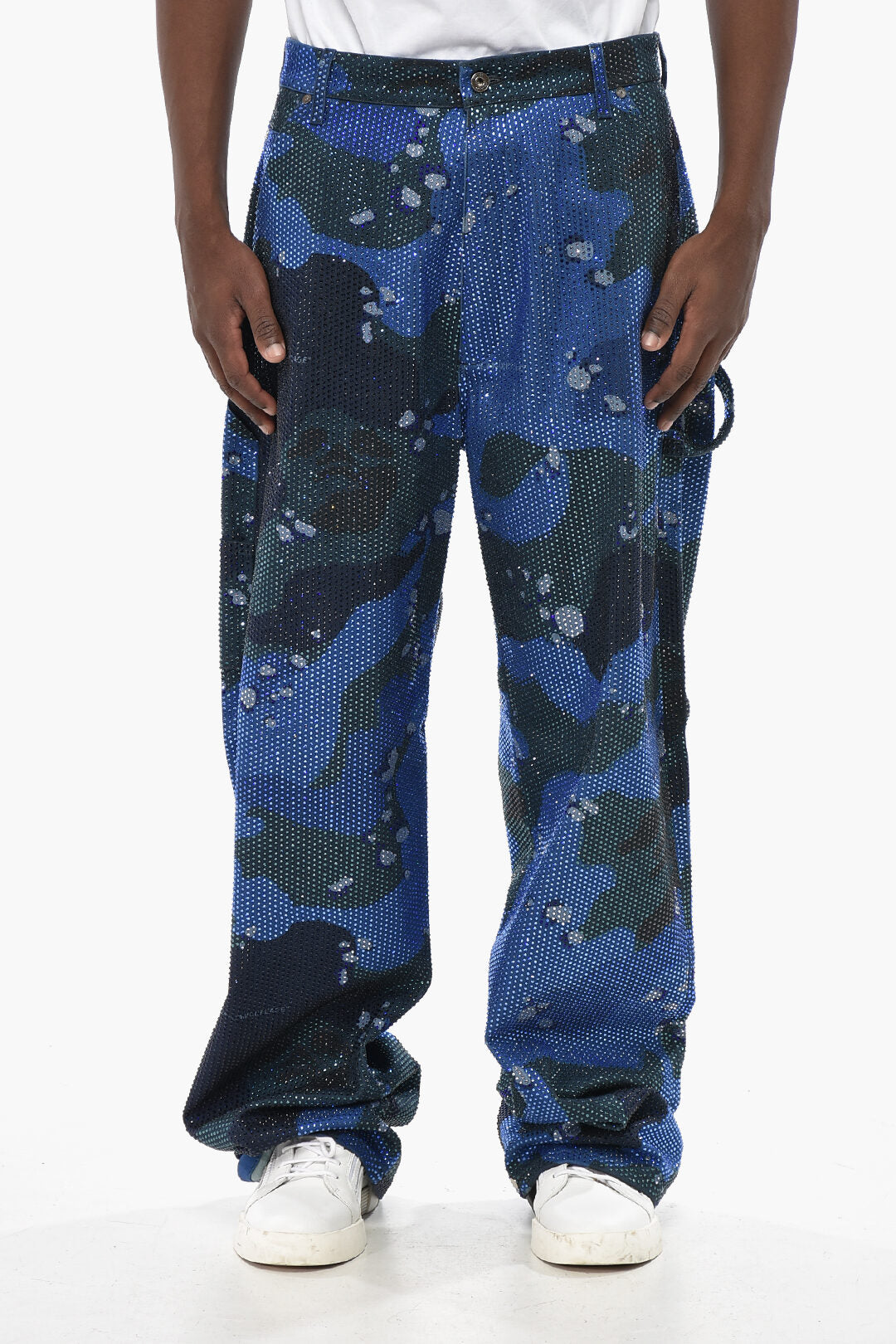 Off-White 2405~Denim Camouflage Five-Pocket Pants CRYST CAMO with All-Over Crystals