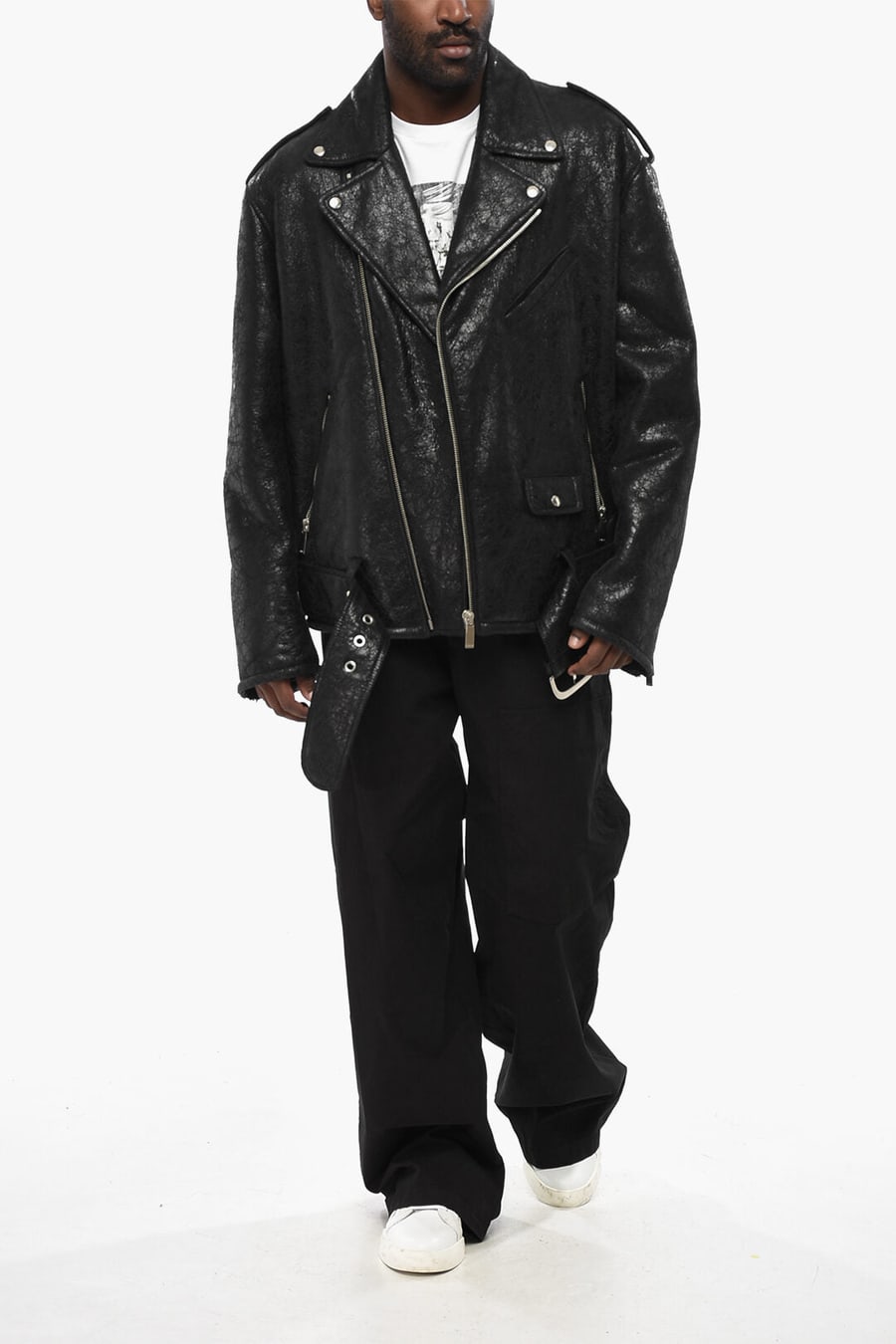 Off-White 3500~Shearling Biker Jacket CRAQ with Vintage Effect, view 3