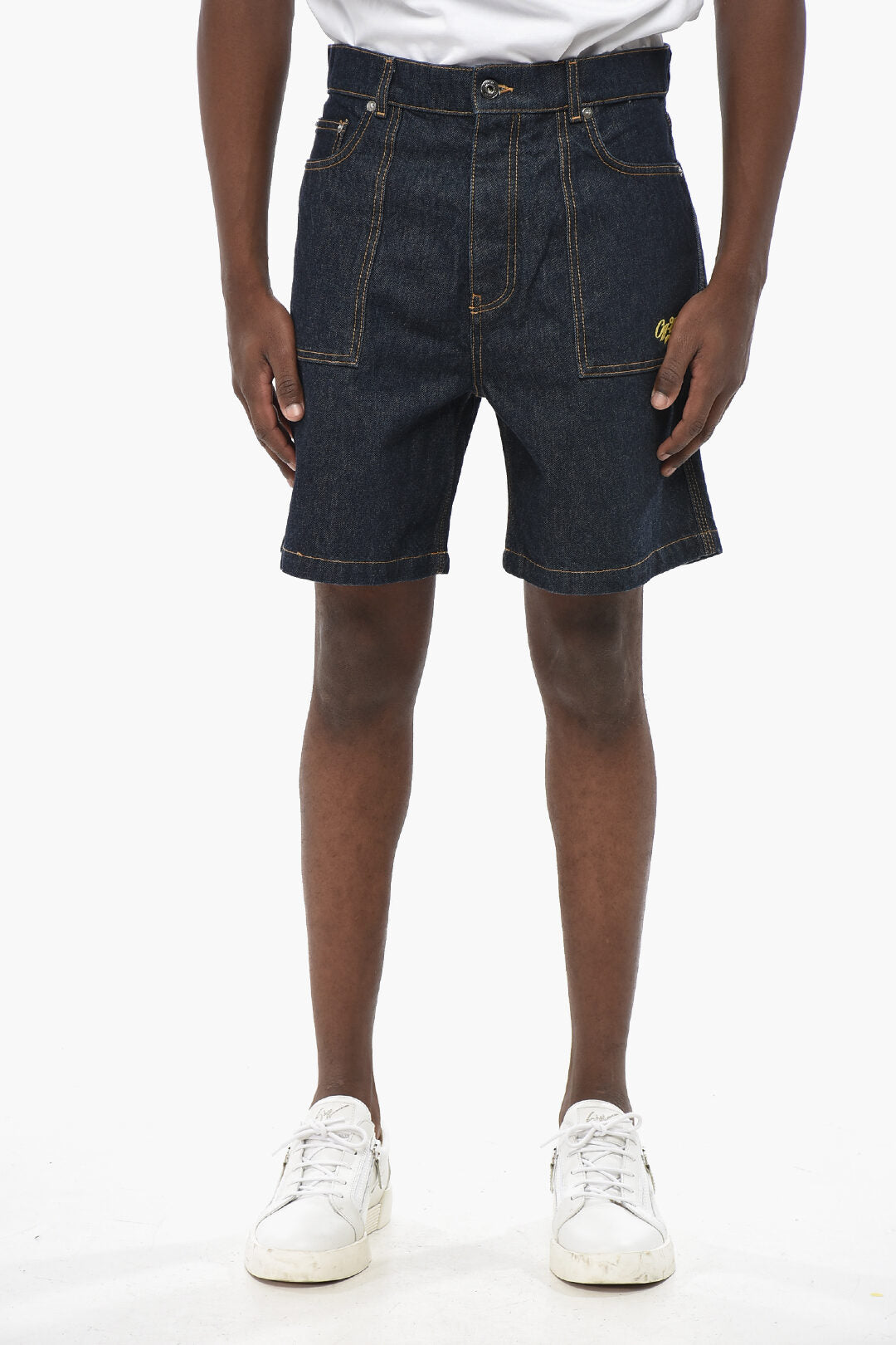Off-White 2405~Dark Wash Denim Utility Shorts WAVE OFF