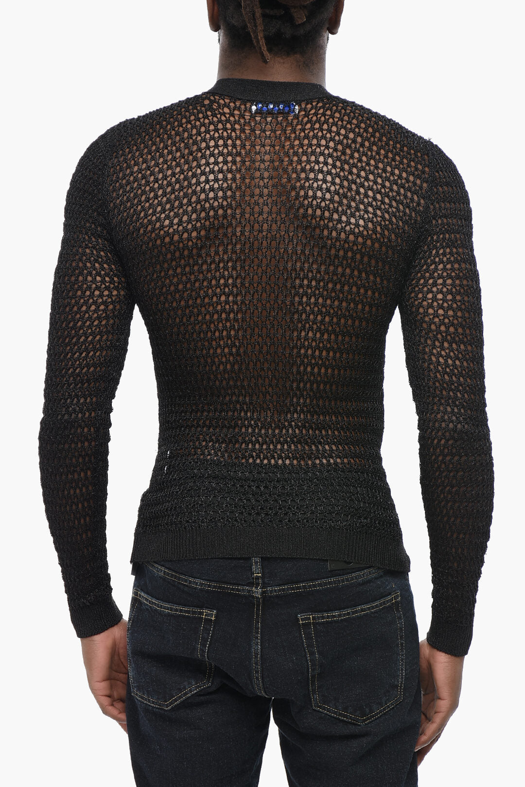 Off-White 3500~Crewneck Sweater SHINY NET with Criss Cross Detail, view 2