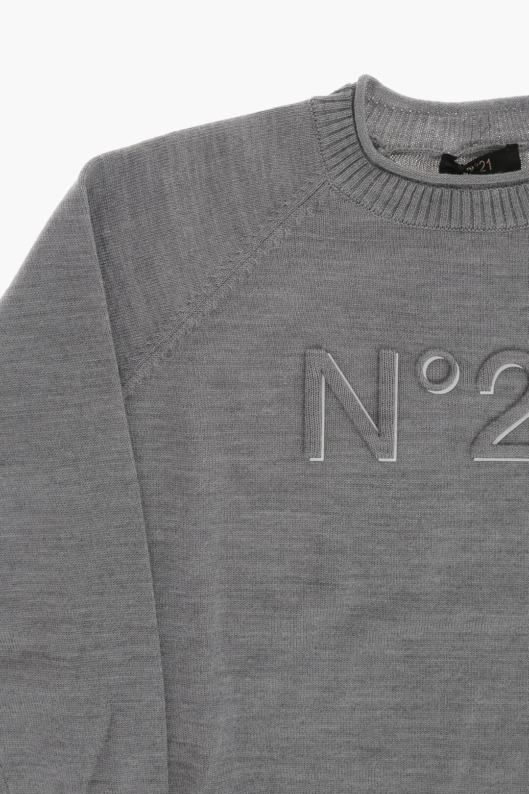 N.21 Kids 0470~Wool-Blend Crewneck Sweater with Raised Logo