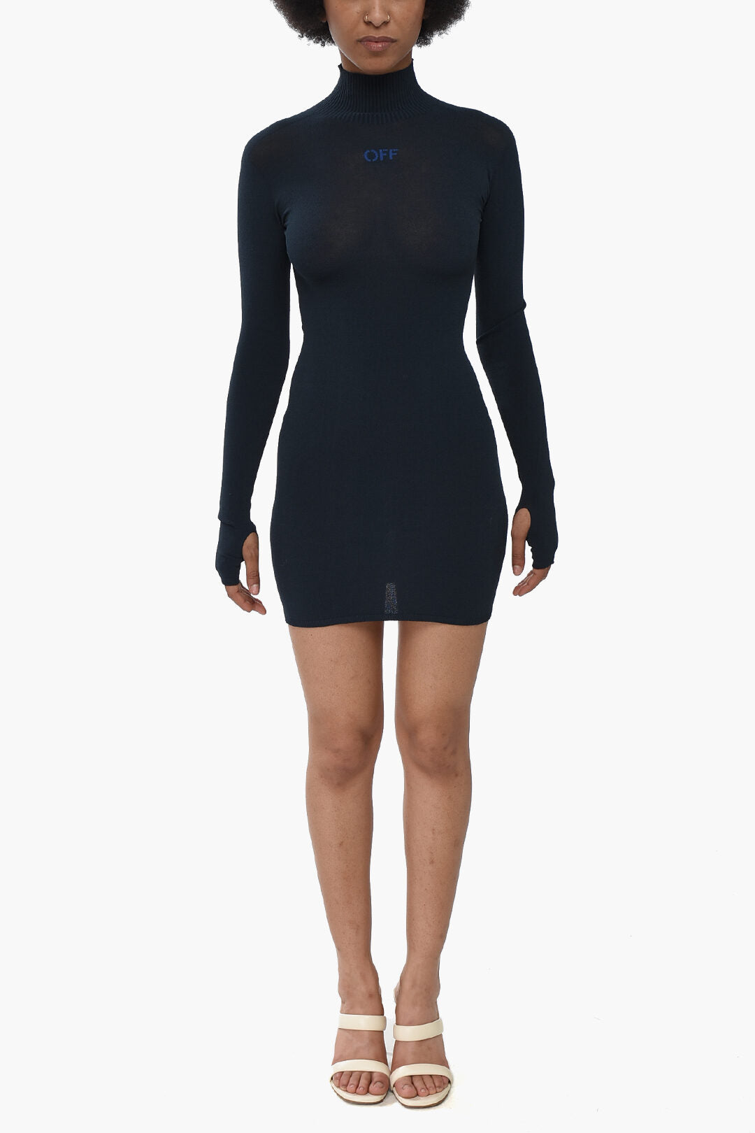 Off-White 2405~Stretch-Knit High-Neck Minidress