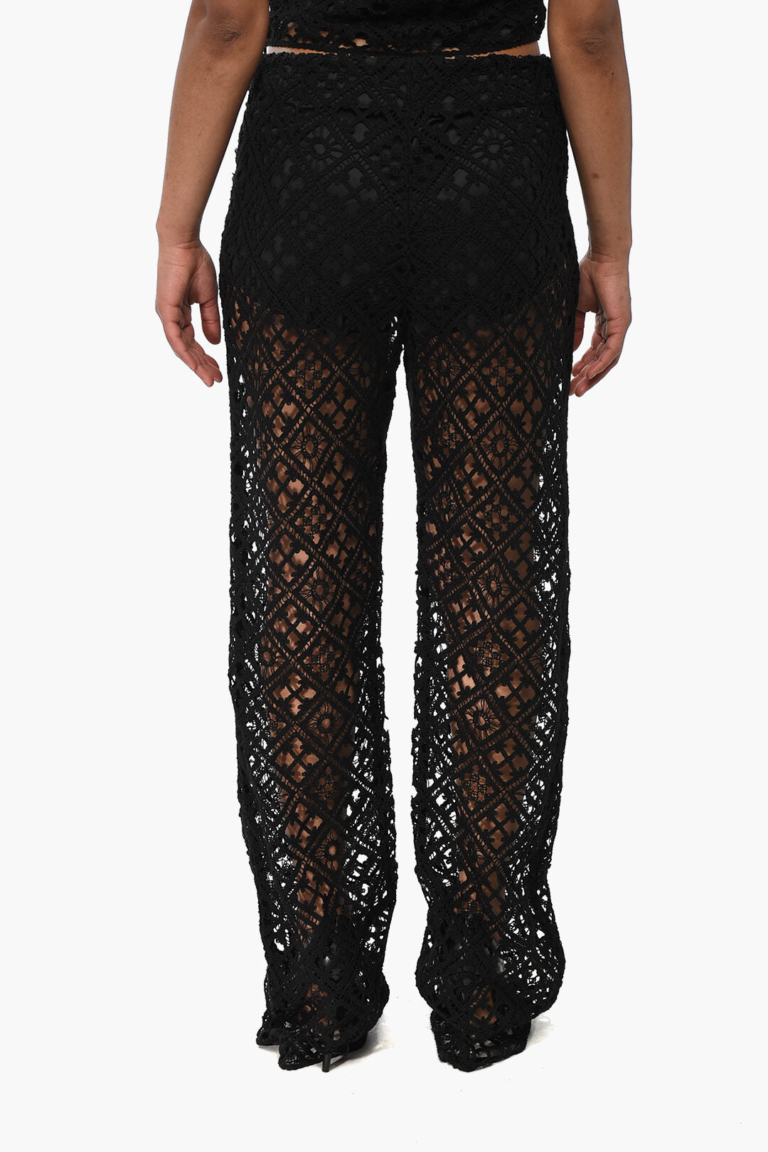 Off-White 3500~Cotton-Blend Crochet Palazzo Pants with Side Zip, view 2
