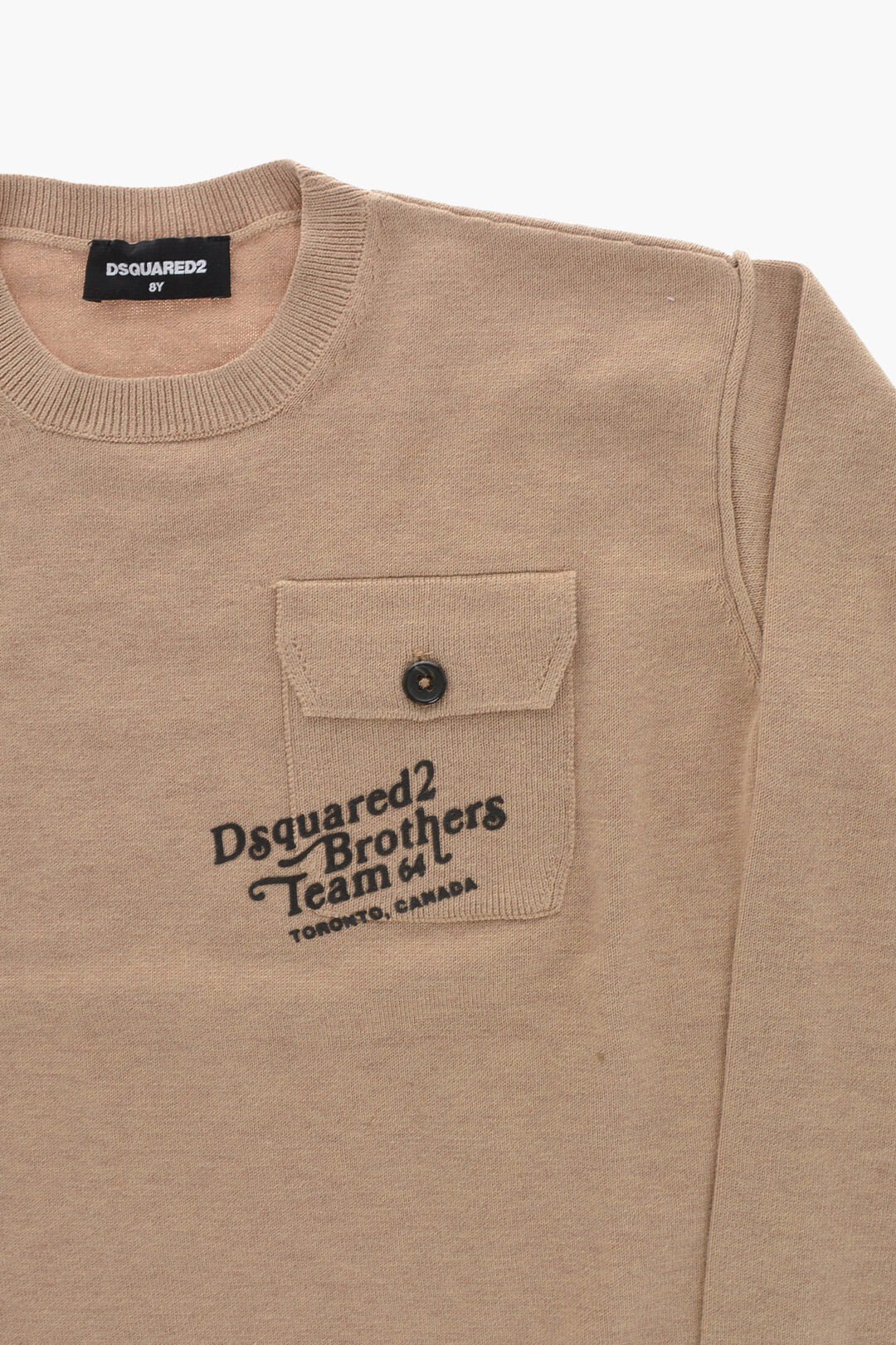 Dsquared2 Kids 0500~Cotton And Wool Crewneck Sweater With Pocket, view 2