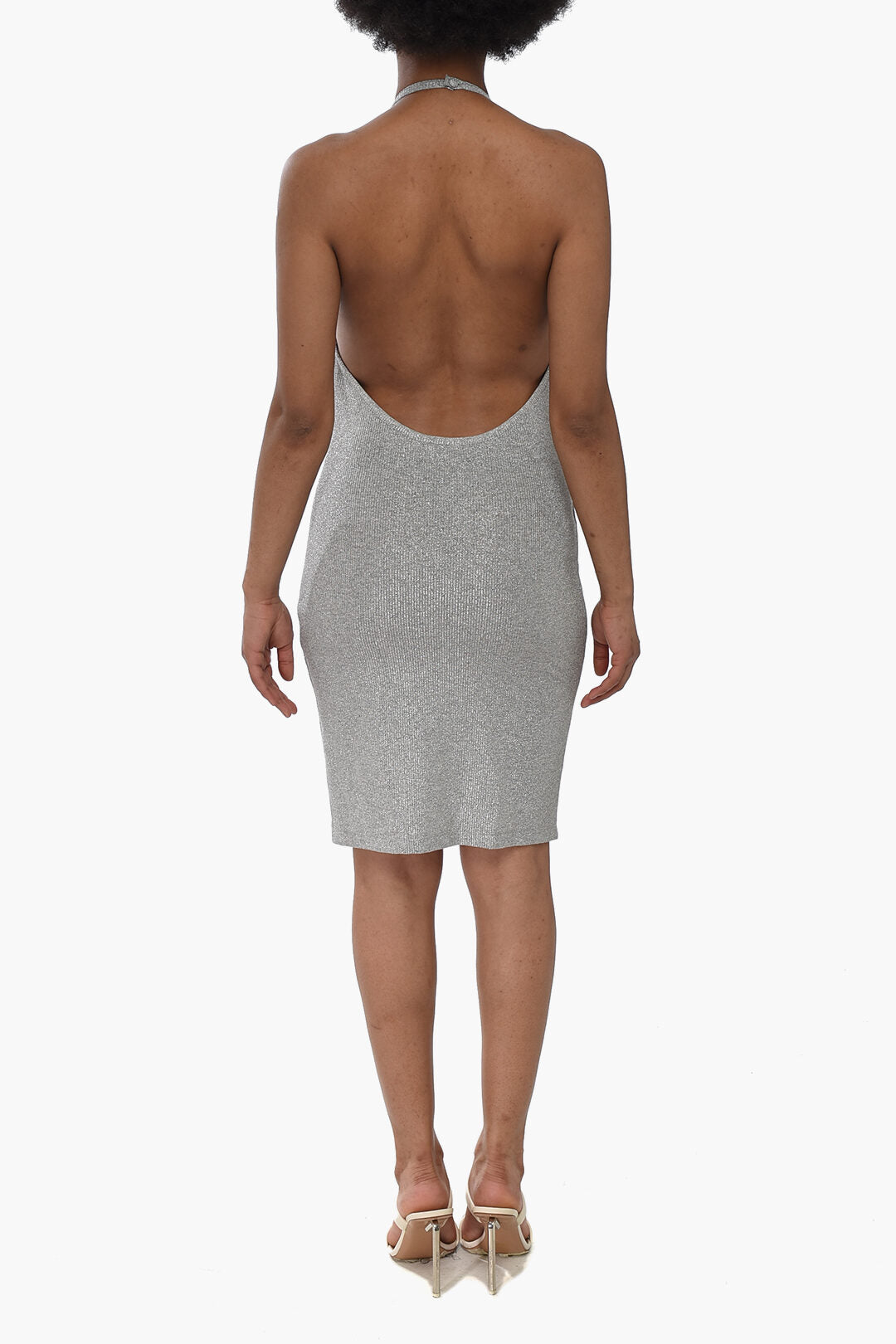 Off-White 3050~Lurex Mini Dress With Halter Neck