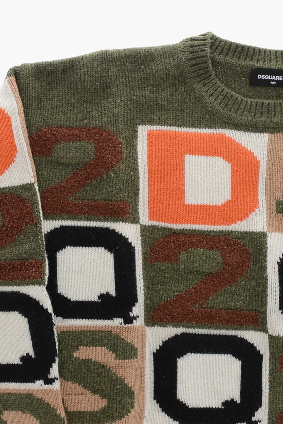 Dsquared2 Kids 0850~Wool-Blend Crewneck Sweater With All-Over Logo, view 2