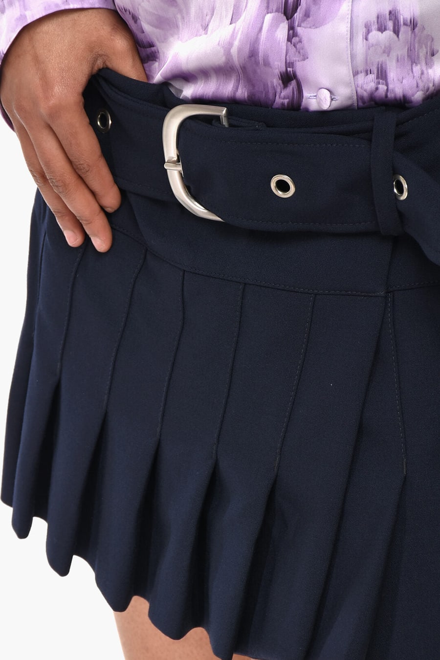 Off-White 2405~Pleated Miniskirt with Maxi Belt, view 3