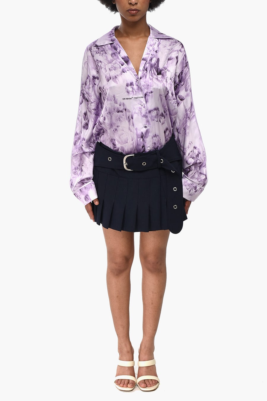 Off-White 2405~Pleated Miniskirt with Maxi Belt, view 4