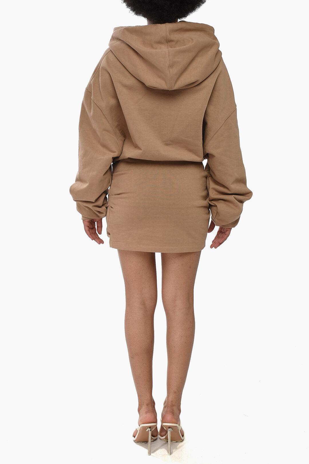 Off-White 2500~SEASONAL Brushed-Cotton Hoodie Dress with Elastic Waist, view 2