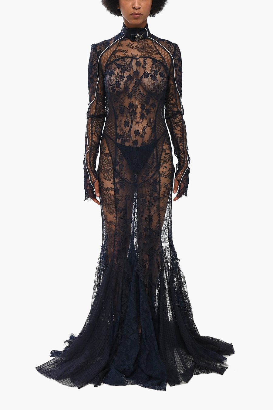 Off-White 2405~Long Lace Dress FLOWER WHEEL with Ruffled Hem