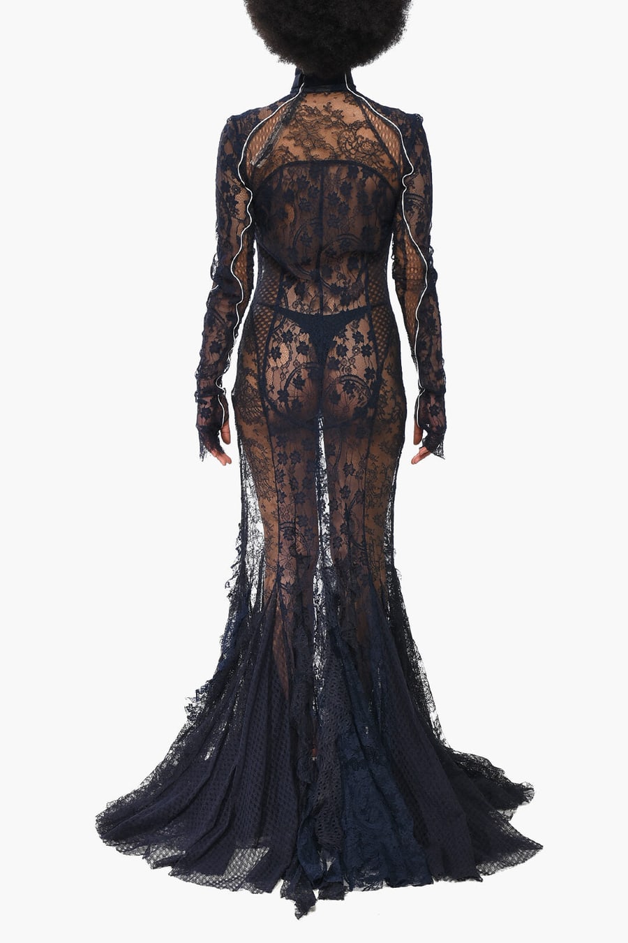 Off-White 2405~Long Lace Dress FLOWER WHEEL with Ruffled Hem, view 2
