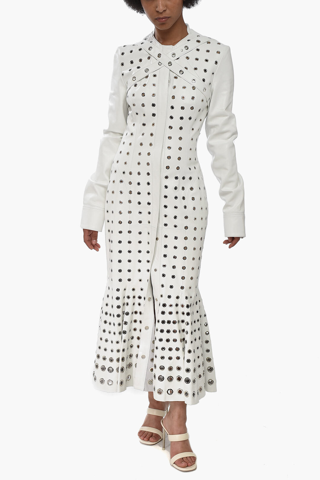 Off-White 2405~Leather Midi Dress EYELETS with Belt