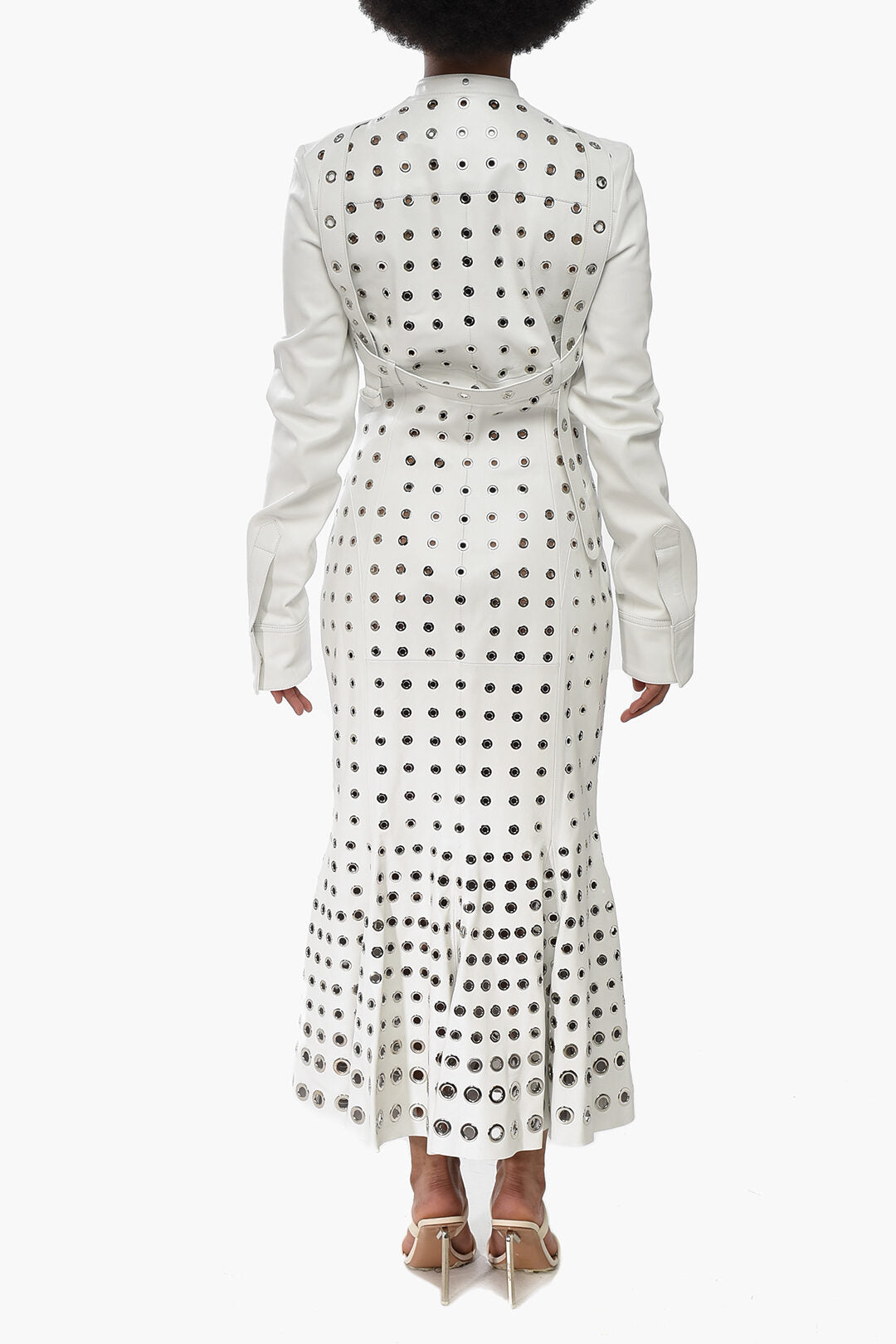 Off-White 2405~Leather Midi Dress EYELETS with Belt, view 2