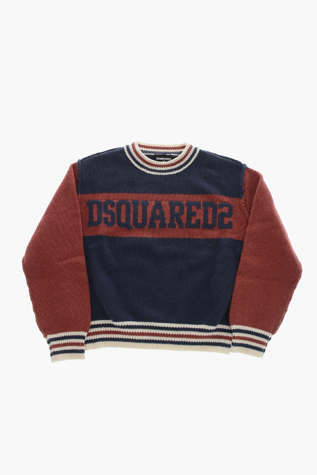 Dsquared2 Kids 0405~Two-Tone Crewneck Sweater with Front Logo