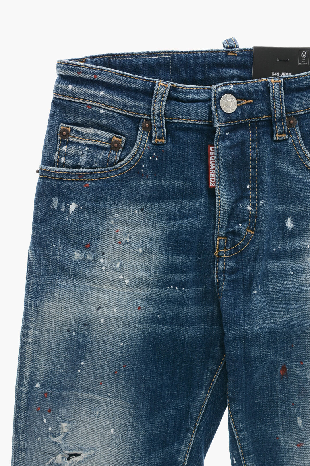 Dsquared2 Kids 0405~Jeans 642 with Paint Effect and Logo Button, view 2
