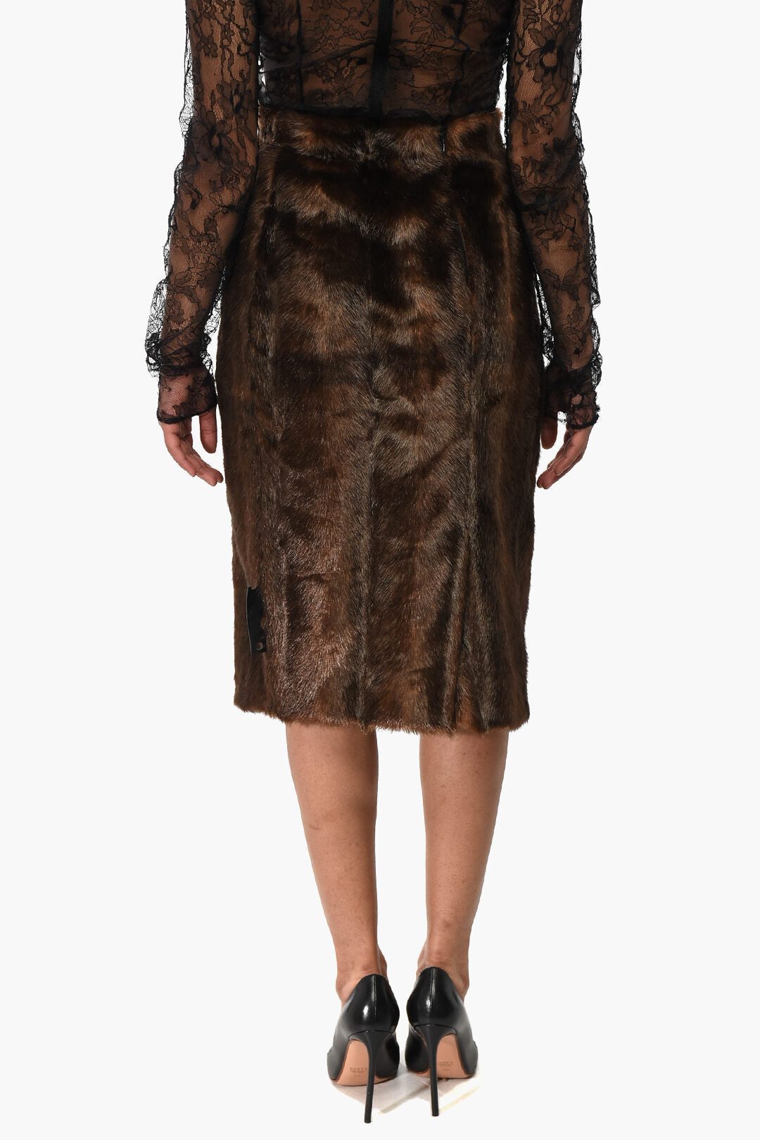 Off-White 2405~Eco-Fur Midi Skirt with Back Zip, view 2
