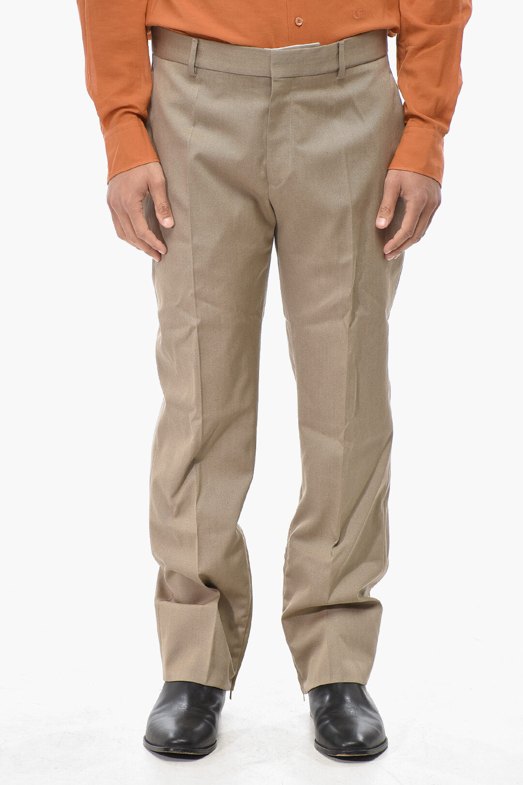 Off-White 2500~Wool Twill 4-Pocket Trousers with Embroidered Logo