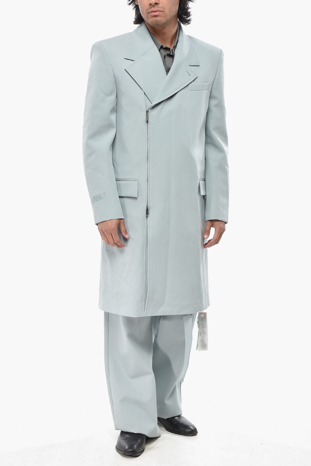 Off-White 2750~Wool-Blend Double-Breasted Coat With Offset Zip