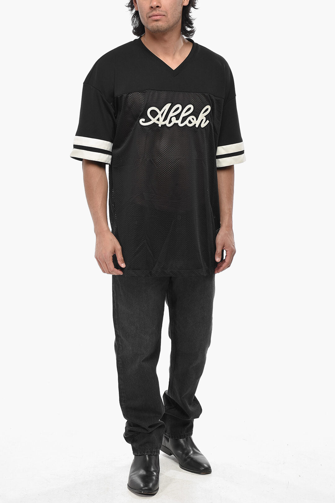 Off-White 3500~Technical Fabric T-Shirt FOOTBALL With V-Neck
