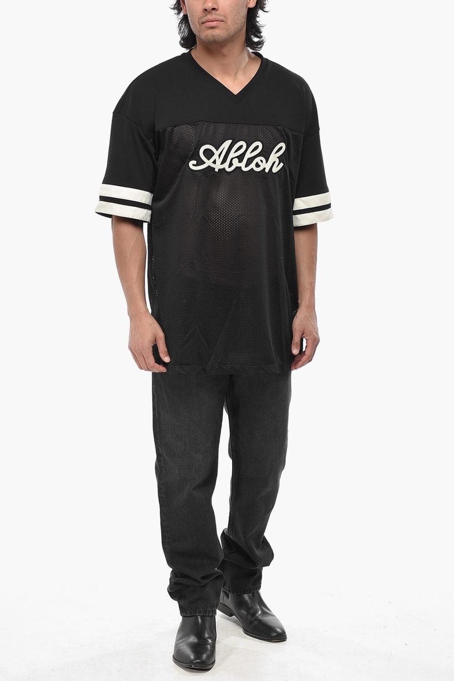 Off-White 3500~Technical Fabric T-Shirt FOOTBALL With V-Neck