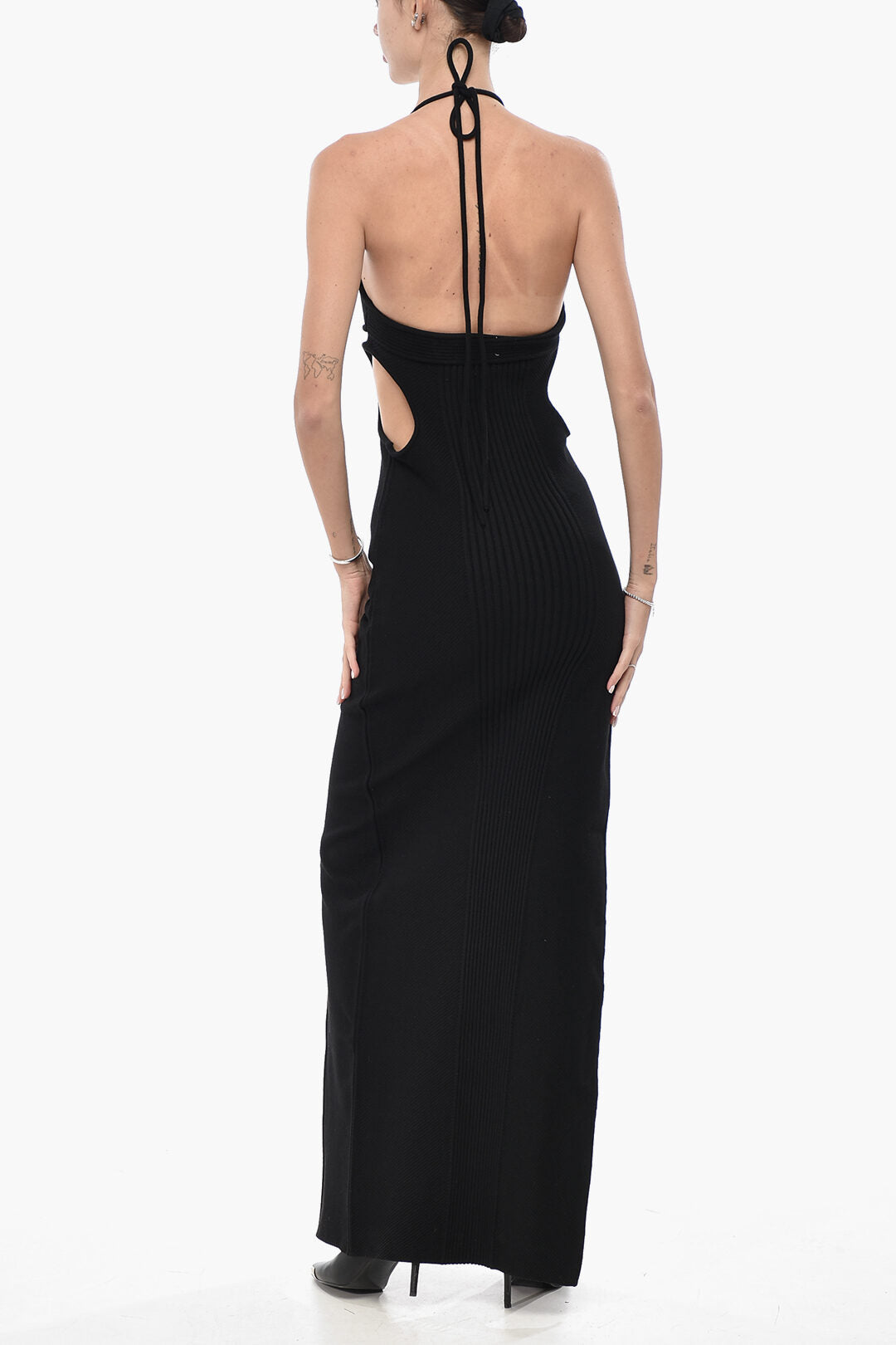 Off-White 3500~Knit Cut-out Sheath Dress with Side Slit, view 2