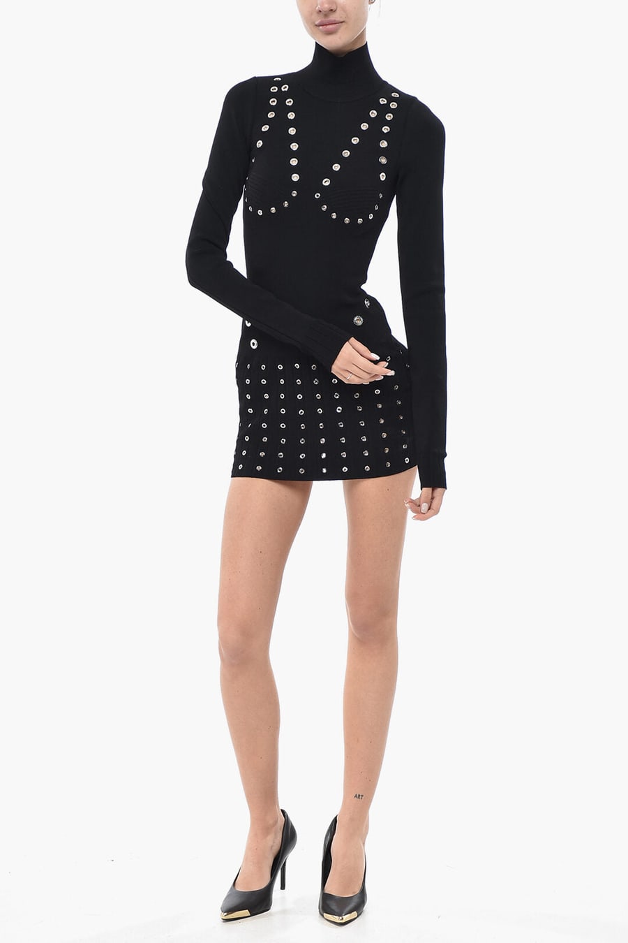 Off-White 3500~Stretch Knit Mini Dress EYELETS