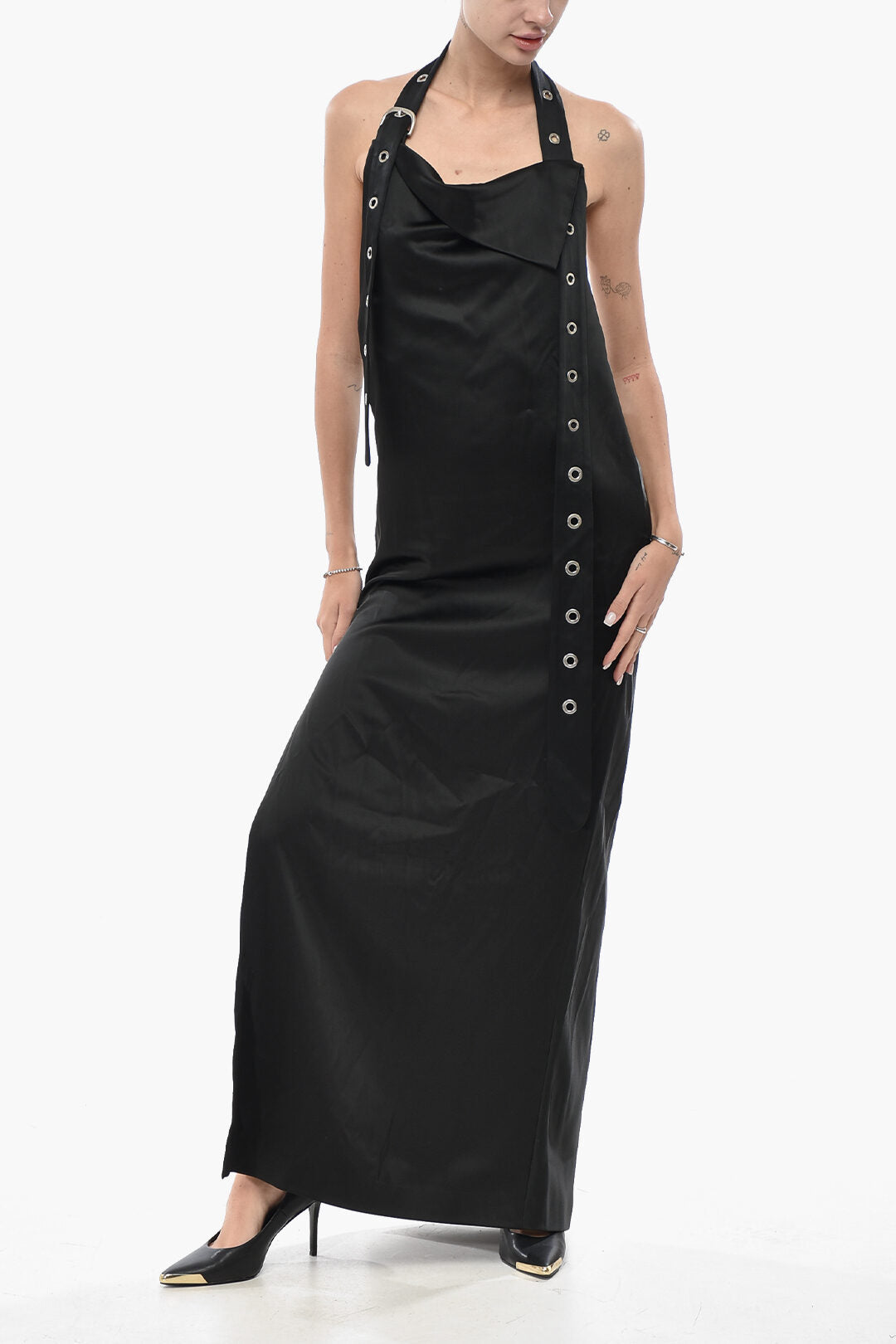 Off-White 3500~Satin Halter Neck Dress EYELETS