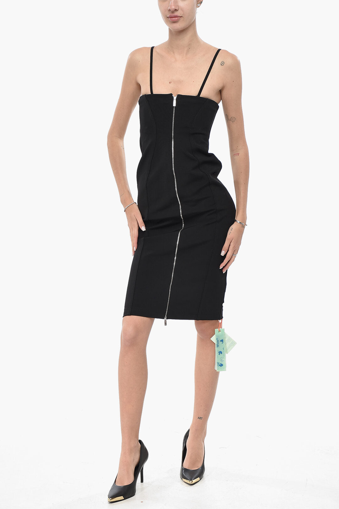 Off-White 3500~Stretch Midi Sheath Dress ABLOHLAND Full-Zip