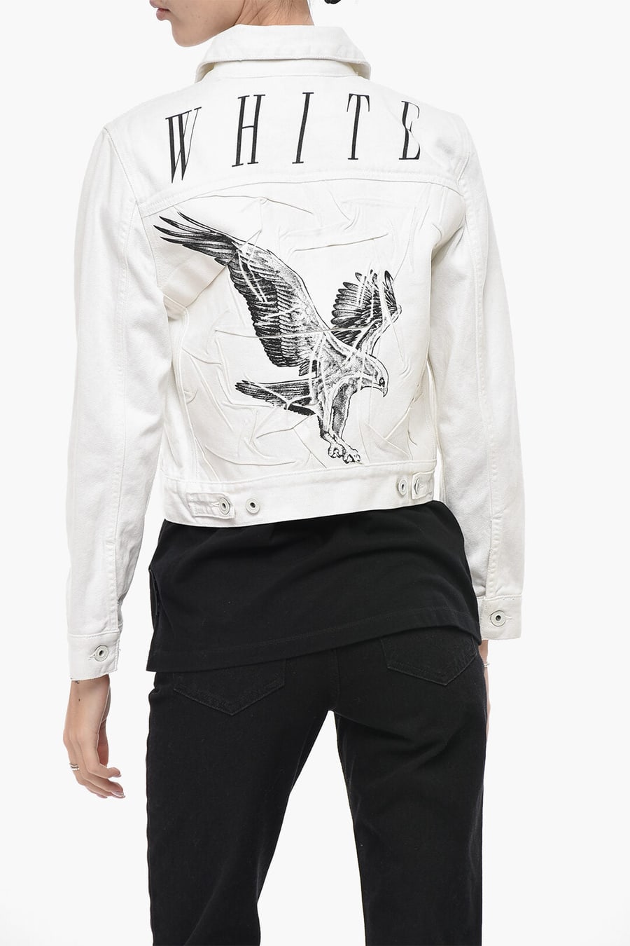 Off-White 2405~DENIM Printed Denim Crop Jacket EAGLE, view 2