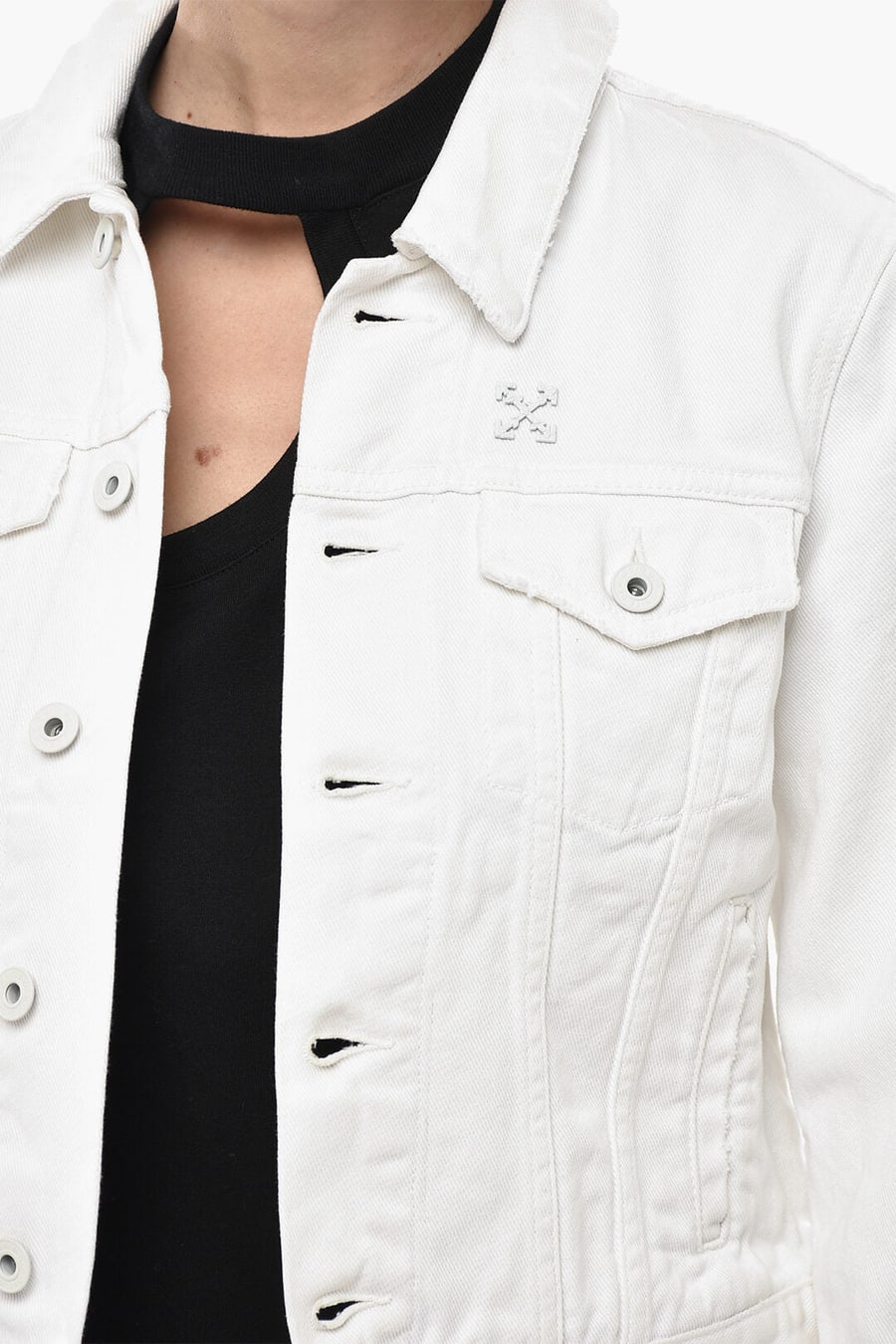 Off-White 2405~DENIM Printed Denim Crop Jacket EAGLE, view 3