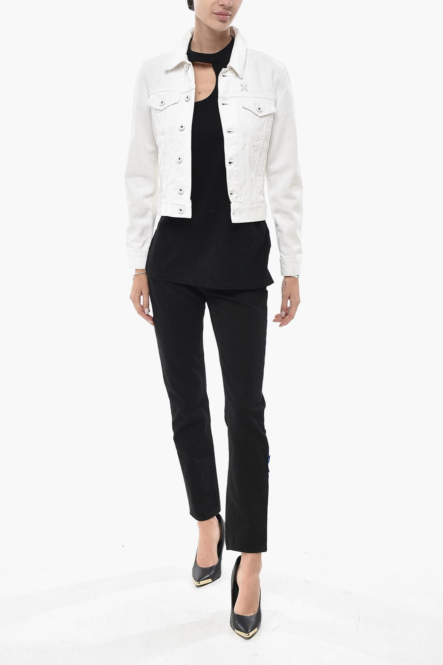 Off-White 2405~DENIM Printed Denim Crop Jacket EAGLE, view 4