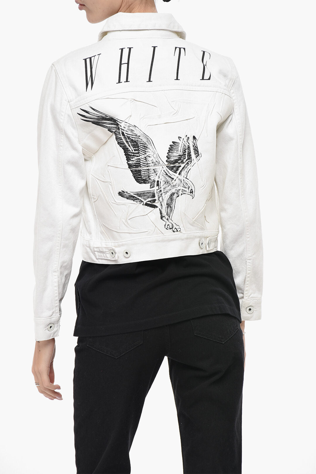 Off-White 2405~DENIM Printed Denim Crop Jacket EAGLE, view 2