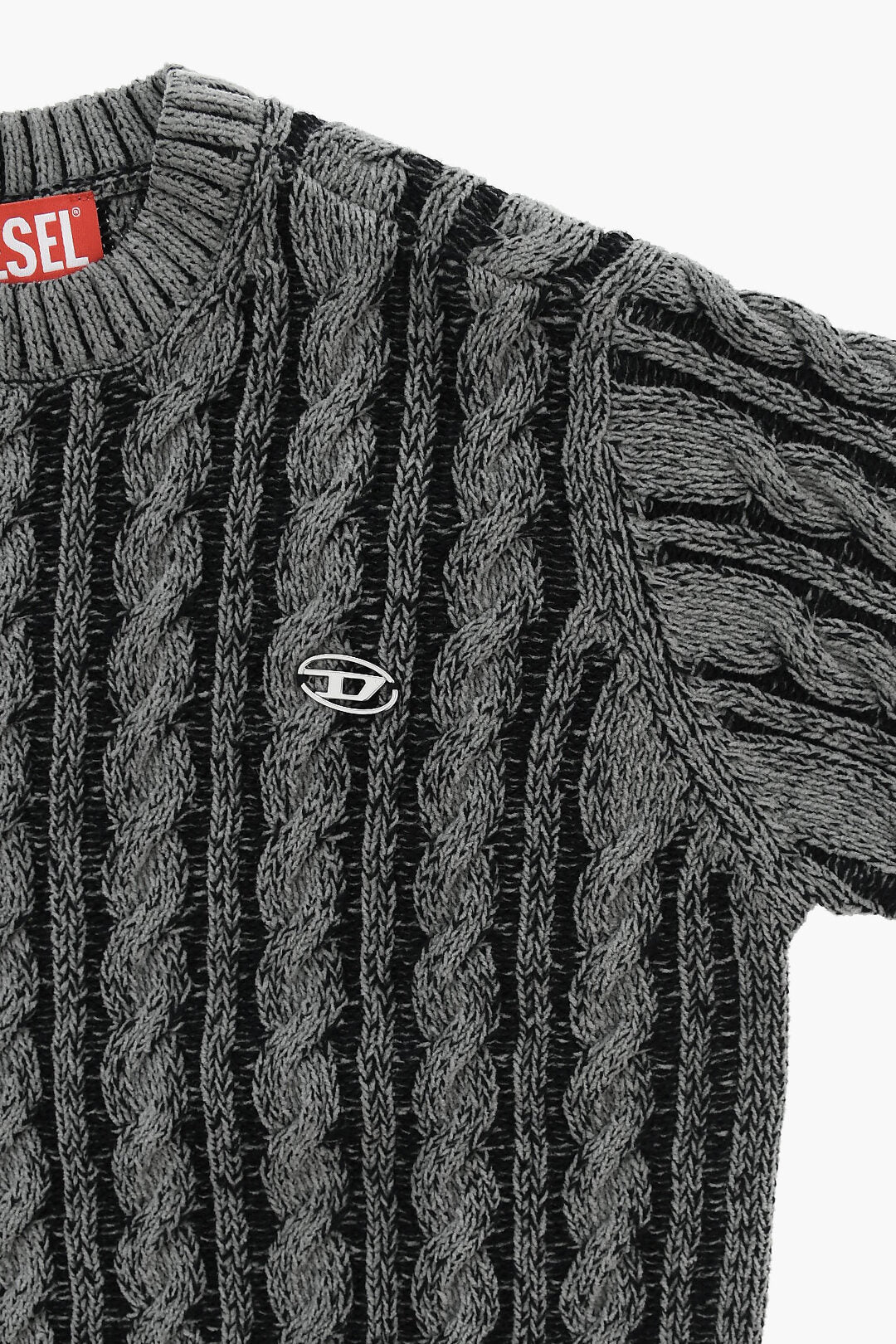 Diesel Kids 0470~Cotton Cable-Knit Crewneck Sweater, view 2