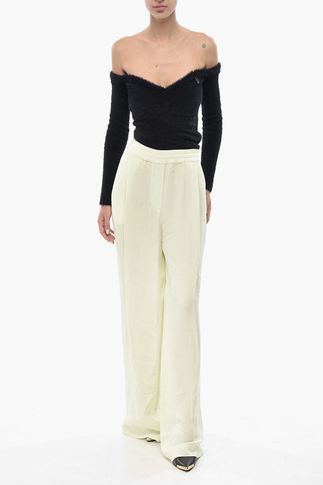 Off-White 2850~Wide-Leg Pants CADY with Elastic Waist