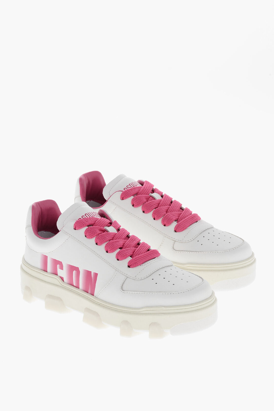 Dsquared2 3050~ICON Leather Low Sneakers BASKET with Logo-Emblazoned Sole and Contrast Details