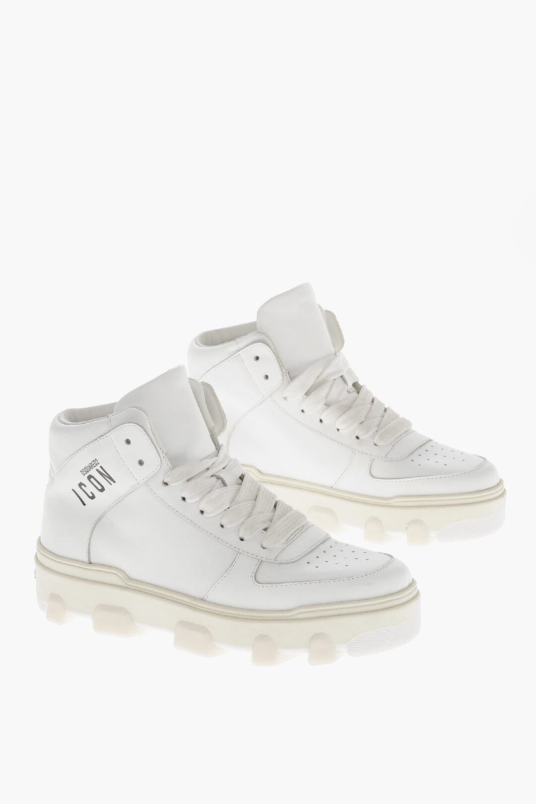Dsquared2 2405~ICON High-Top Solid-Color Leather Sneakers