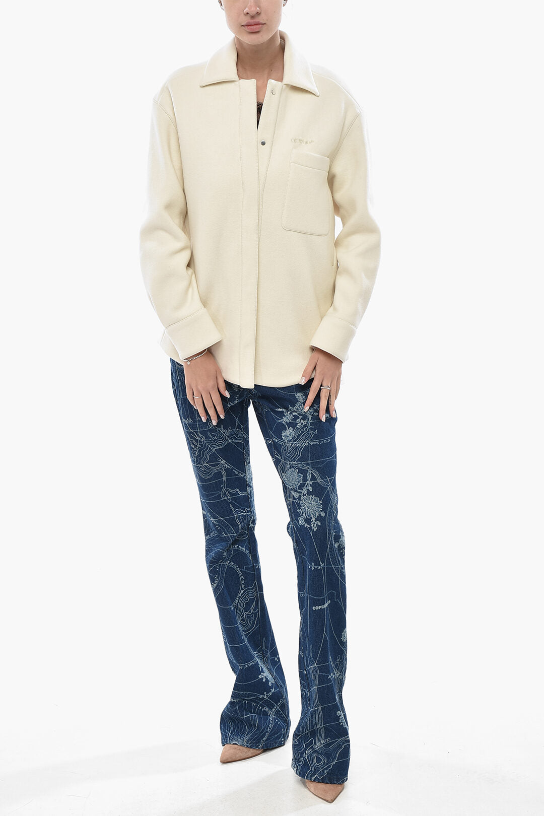 Off-White 2405~Wool Overshirt Coat With Snap Buttons