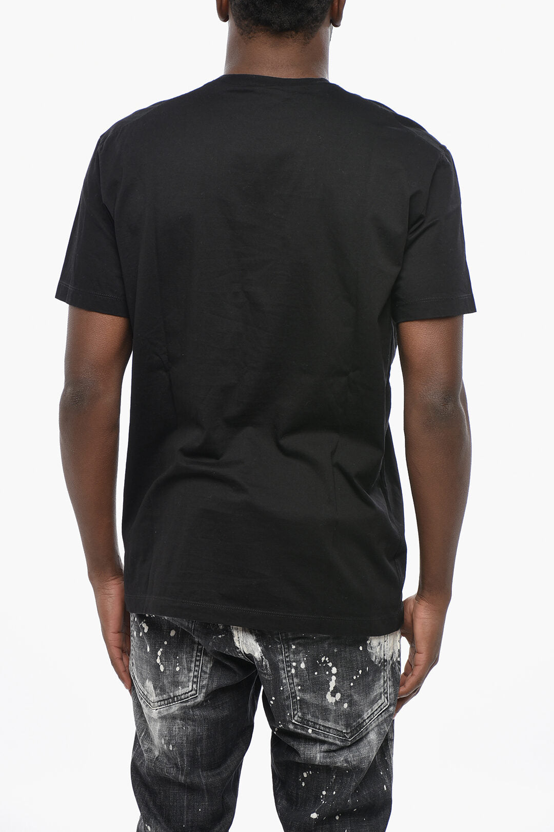 Dsquared2 3500~Solid-Colored Crew-Neck T-Shirt PORN STAR with Front Print, view 2