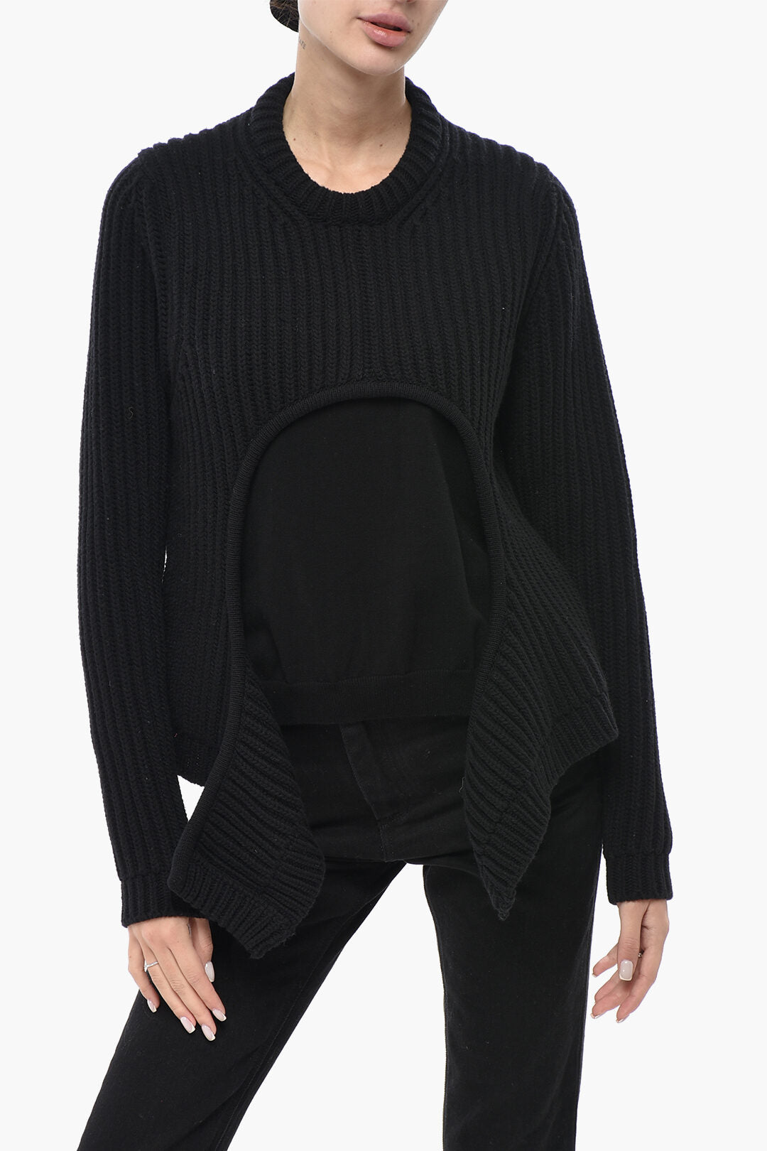 Off-White 3500~Cotton-Blend Sweater METEOR With Double-Fabric Detail