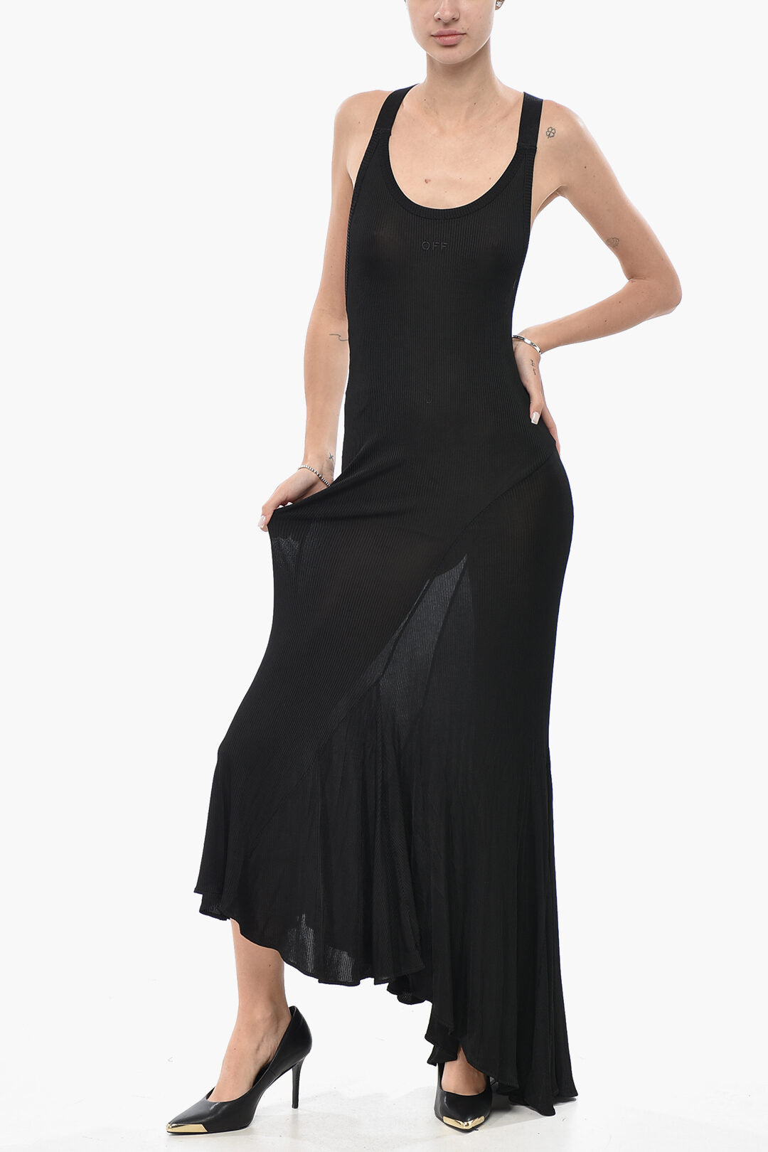 Off-White 3500~Viscose-Blend Slip Dress LIGHT RIB
