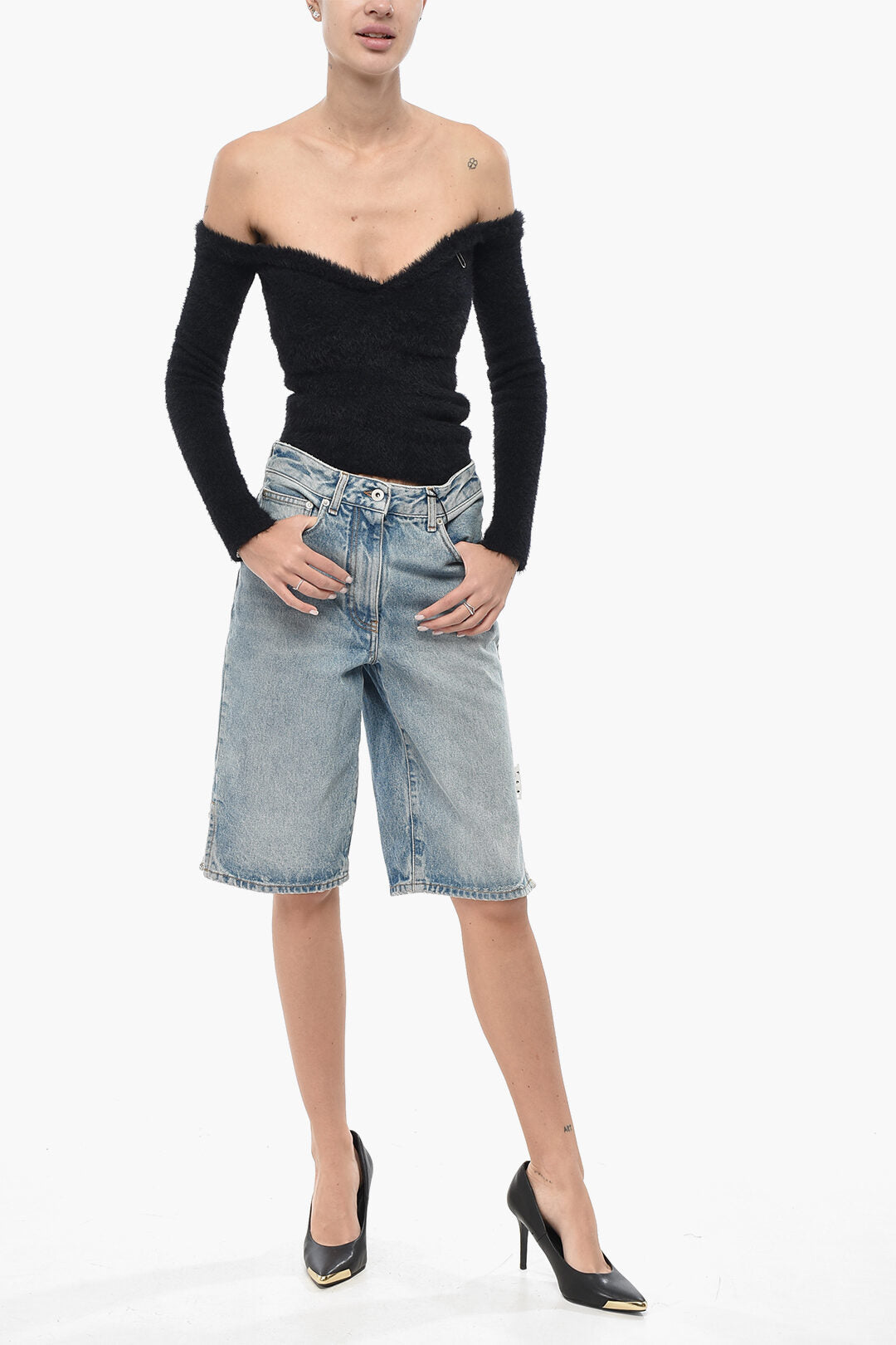 Off-White 2750~5-Pocket Light Wash Denim Shorts, view 2