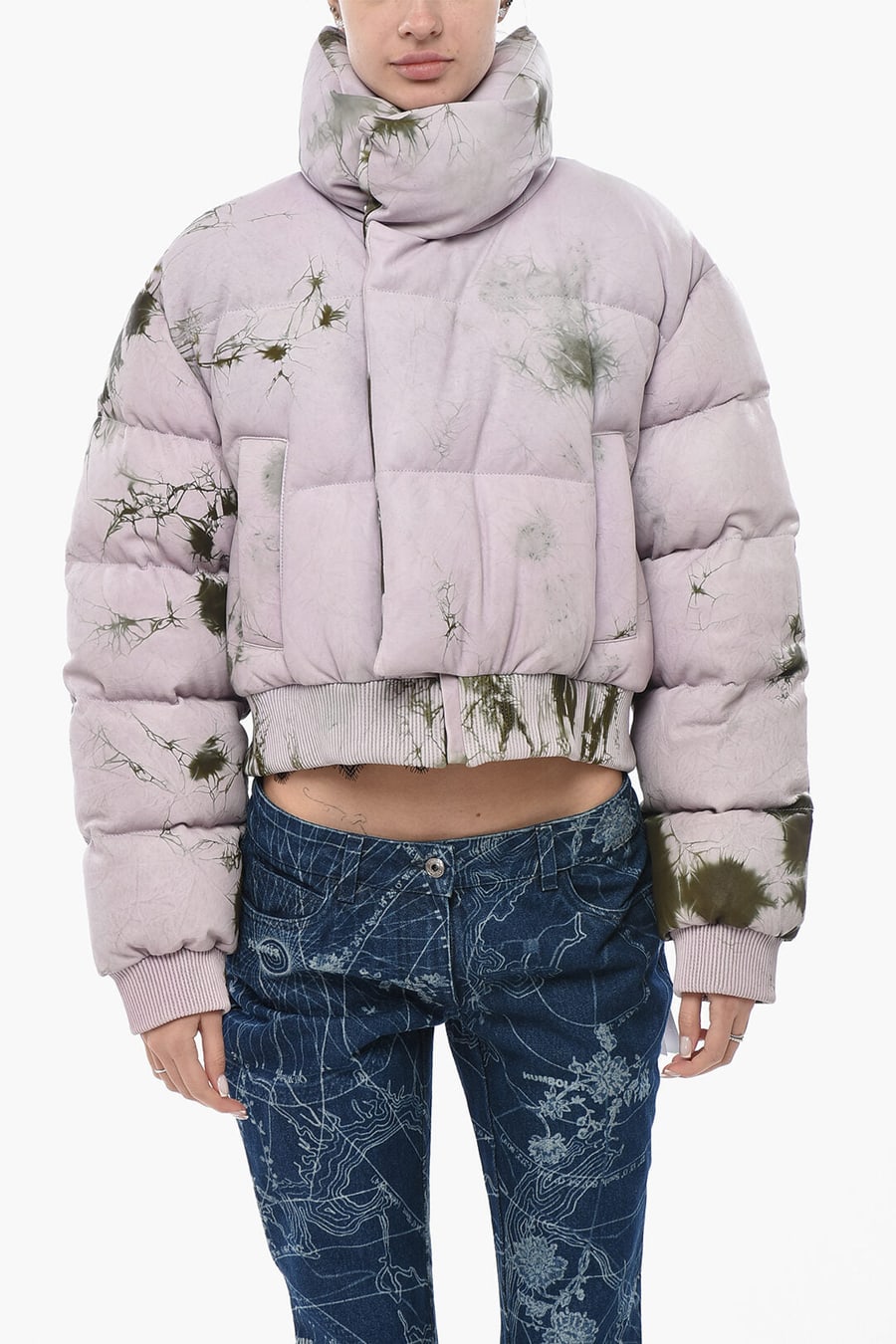 Off-White 3050~SEASONAL Leather Padded Jacket MARBLE With Hidden Closure