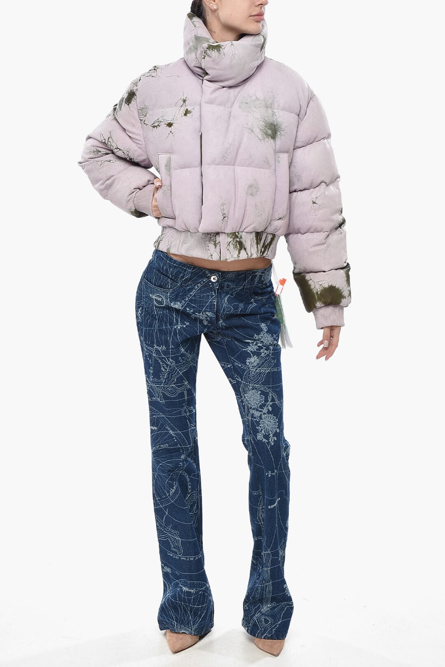 Off-White 3050~SEASONAL Leather Padded Jacket MARBLE With Hidden Closure, view 4