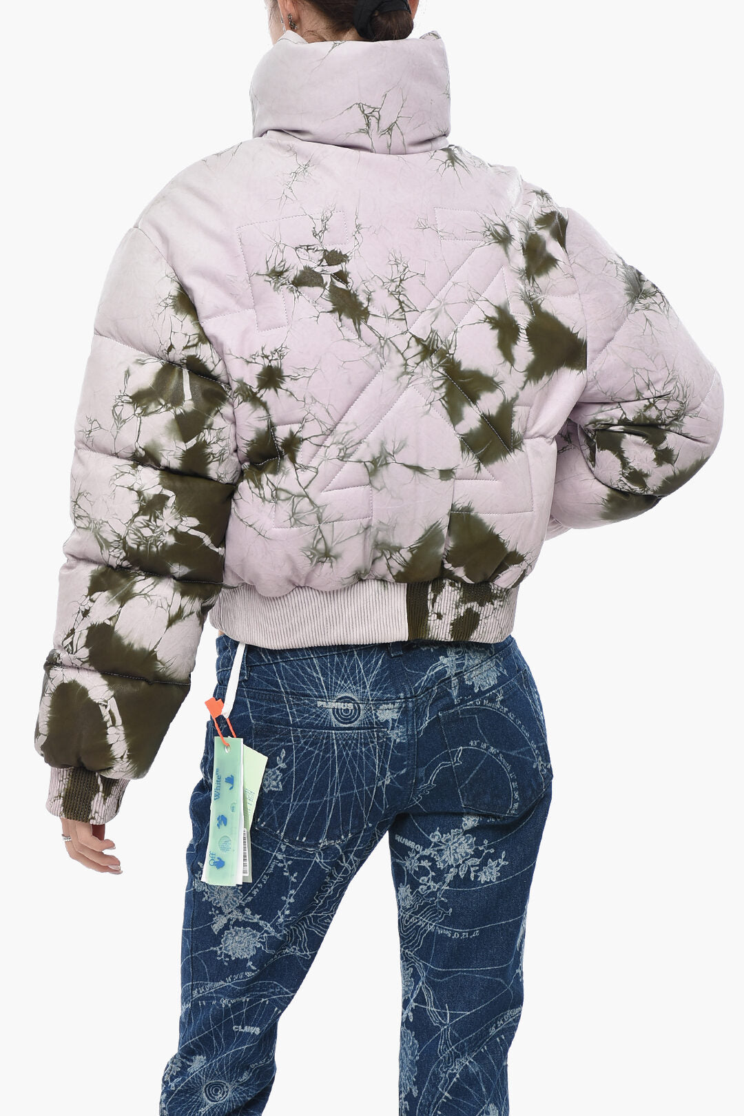 Off-White 3050~SEASONAL Leather Padded Jacket MARBLE With Hidden Closure, view 2