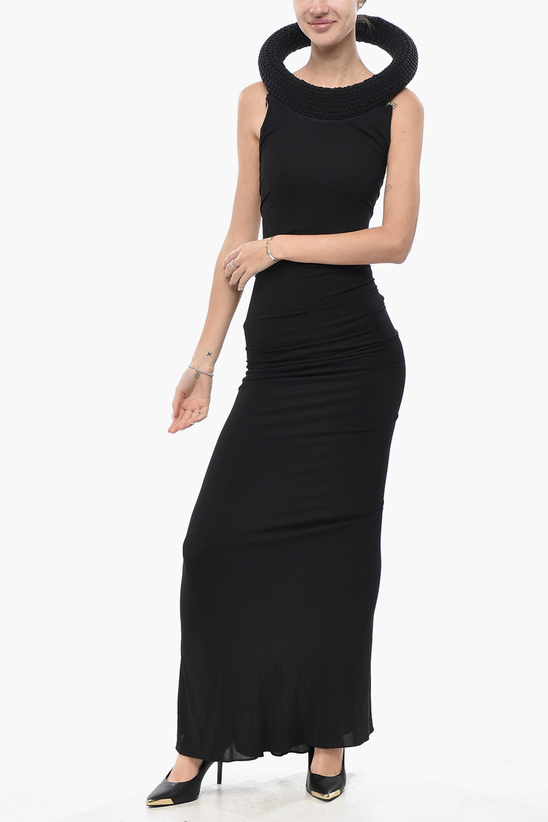 Off-White 0950~Stretch Viscose Maxi Dress TUBE With Rigid Collar