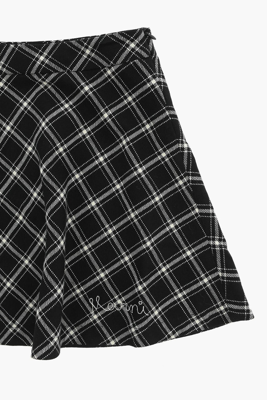 Marni Kids 0550~Flared Plaid Skirt with Embroidered Logo, view 2
