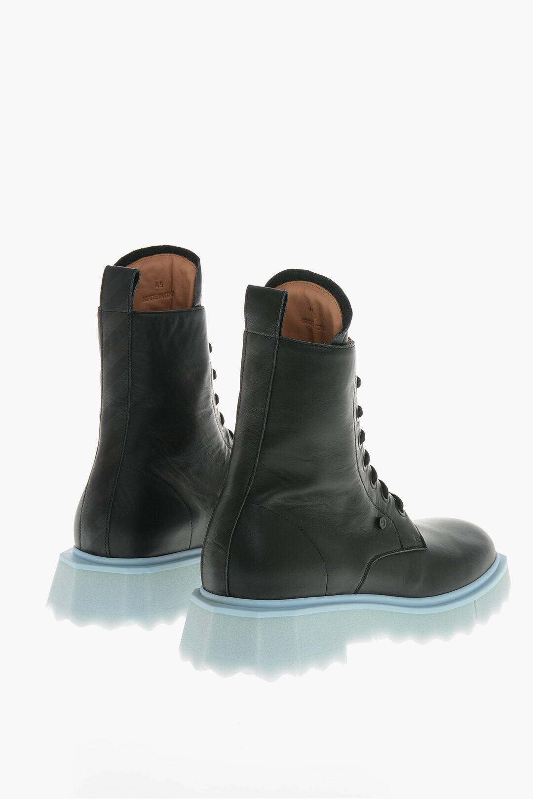 Off-White 3500~Leather Combat Boots With Contrast Sponge Sole, view 2