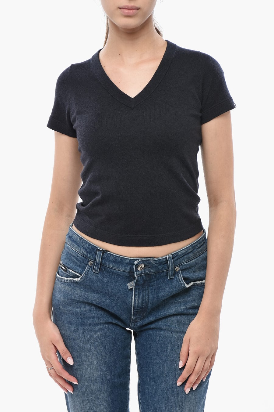 Extreme Cashmere X 2405~Pure Cashmere Short-Sleeve V-Neck Sweater