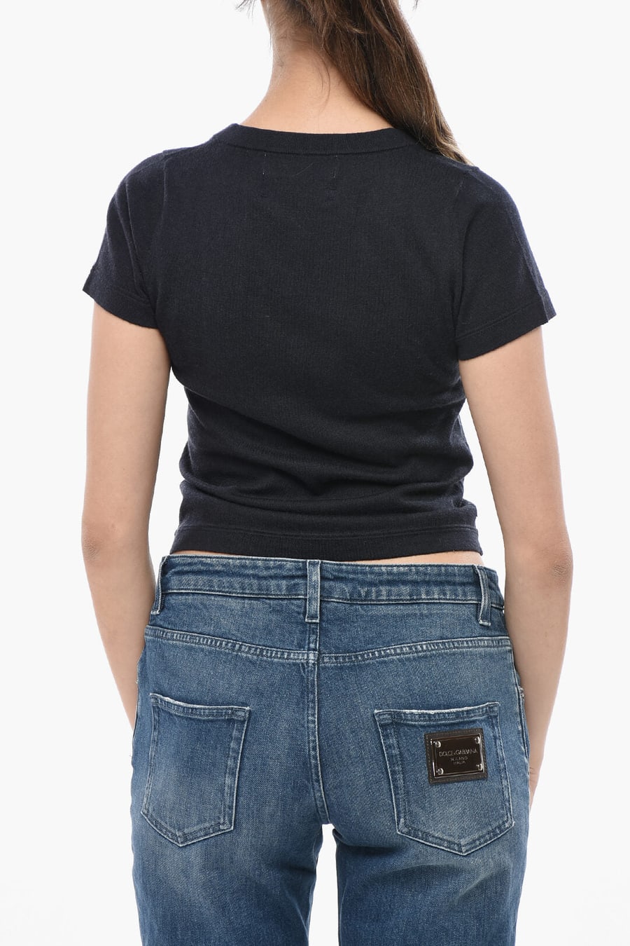 Extreme Cashmere X 2405~Pure Cashmere Short-Sleeve V-Neck Sweater, view 2