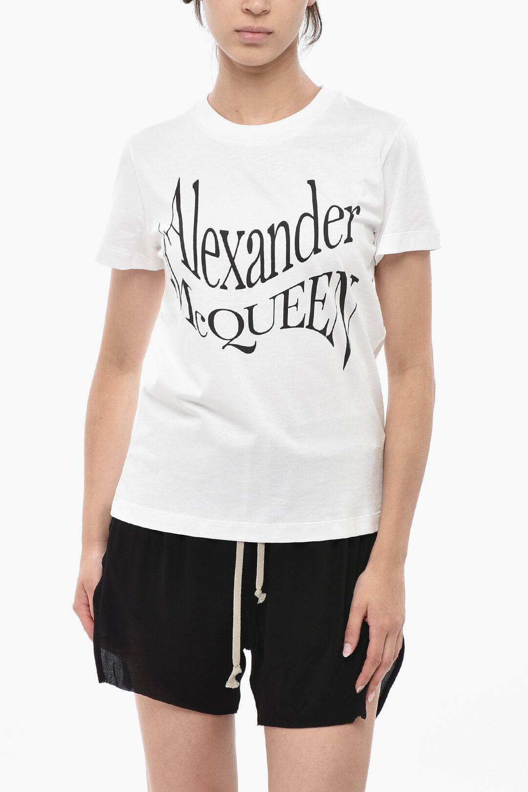 Alexander McQueen 2405~Cotton Crewneck T-Shirt With Printed Logo